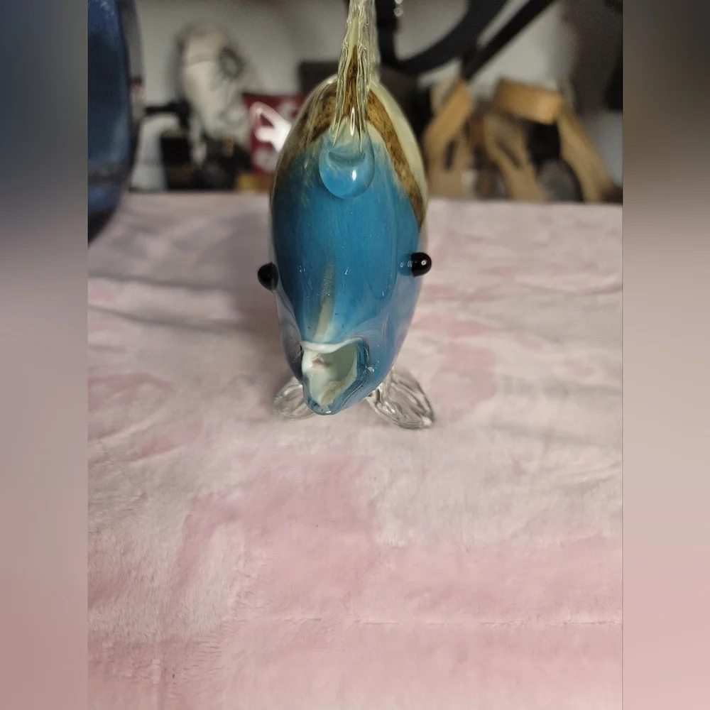 Glass Blow Fish - Blue and Brown And Cream In Color